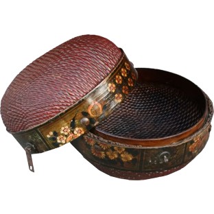 Original Round Woven Storage Basket w/ Painted Wooden Frame