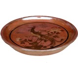 Antique Round Wood Tray with Painting