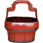 Red Chinese Water Bucket with Handle
