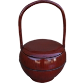 Antique Red Round Wood Storage Box with Handle