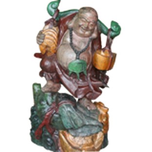 Wood Buddha Maitreya Treasure Carrying