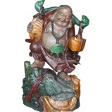 Wood Buddha Maitreya Treasure Carrying