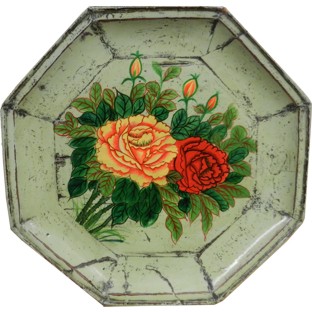 Green Antique Wood Tray with Painting