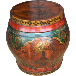 Original Painted Round Wood Container