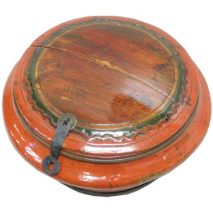 Red Lacquered Round Decor Wood Box