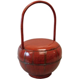 Red Lacquer Round Wood Carrier