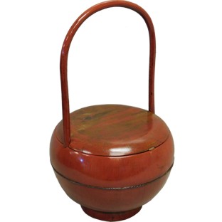 Red Lacquer Round Wood Carrier