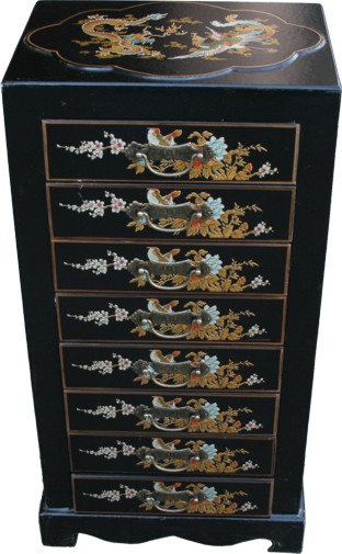 Black Chinese 8-Drawer Painted Filing Cabinet
