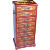 Red Chinese Eight Drawers Painted Filing Cabinet