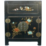 Chinese Black Floral Painted Bedside Table