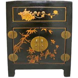 Chinese Black One-Drawer Two-Door Bedside