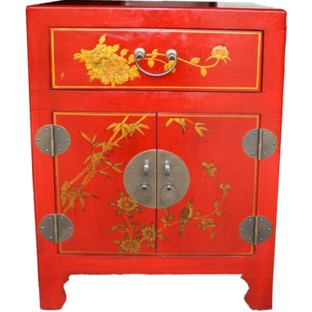 Chinese Red One-Drawer Two-Door Bedside