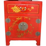Chinese Red Top Drawer Painted Bedside