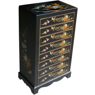 Black Chinese Painted Filing Cabinet - Flower