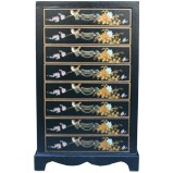 Black Chinese Painted Filing Cabinet - Flower