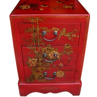 Red Painted Three-Drawer Bedside