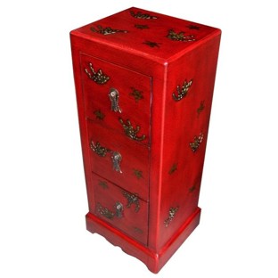 Red Three-Drawer Painted CD/DVD Cabinet - Butterflies