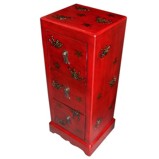 Red Three-Drawer Painted CD/DVD Cabinet - Butterflies