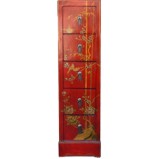 Red Five-Drawer Painted CD/DVD Cabinet - Flower