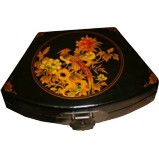 Black Fan Shape Peacock Painted Box