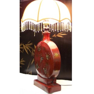 Red Painted Classical Chinese Round Base Only Lamp
