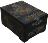 Black Jewellery Box with Stand-Up Mirror - Peacock