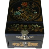 Black Jewellery Box with Stand-Up Mirror - Flower and Bird