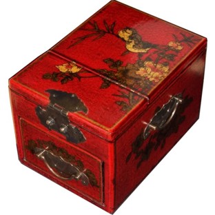 Red Jewellery Box with Stand-Up Mirror - Birds