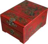 Red Jewellery Box with Stand-Up Mirror - Flower and Birds