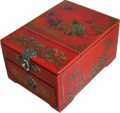Red Jewellery Box with Stand-Up Mirror - Flower and Butterflies