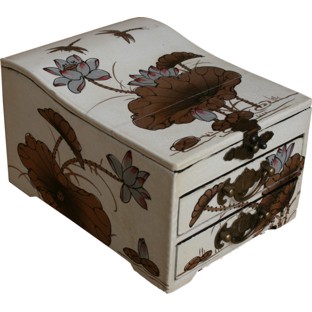 Curve Top Two-Drawer White Mirror Box - Dragonfly