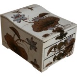 Curve Top Two-Drawer White Mirror Box - Dragonfly