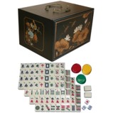 Mahjong Set in Four-Drawers Black Painted Case