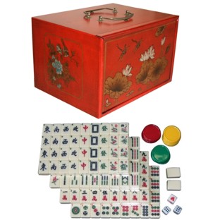 Mahjong Set in Four-Drawers Red Painted Case