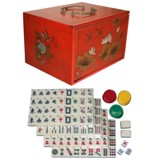 Mahjong Set in Four-Drawers Red Painted Case