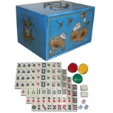 Mahjong Set in Four-Drawers Blue Painted Case
