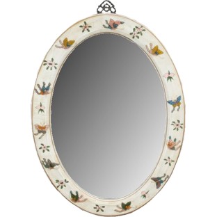 White Oval Painted Mirror - Embossed Butterflies