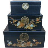 Black Leather Case Set - Flower and Birds