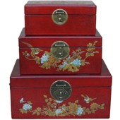 Red Painted Case Set - Flower and Birds