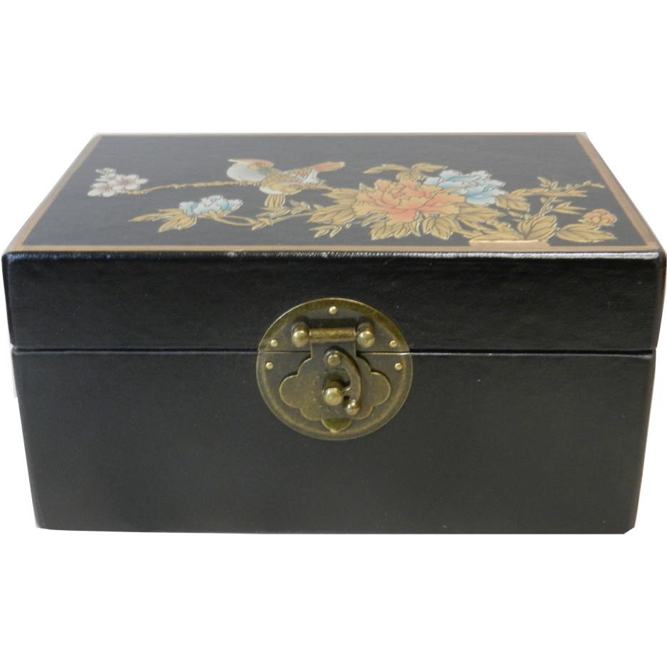 Small Black Flower Painted Box