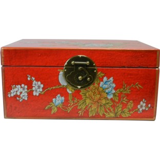 Medium Red Painted Case - Flower and Birds