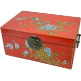 Medium Red Painted Case - Flower and Birds