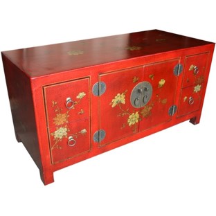 Oriental Tv Cabinet Red Painted Short