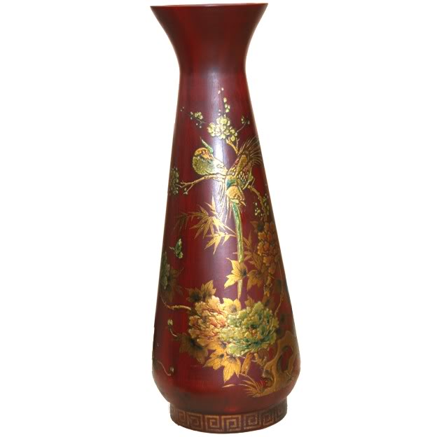 Red Painted Chinese Wood Decoration Vase