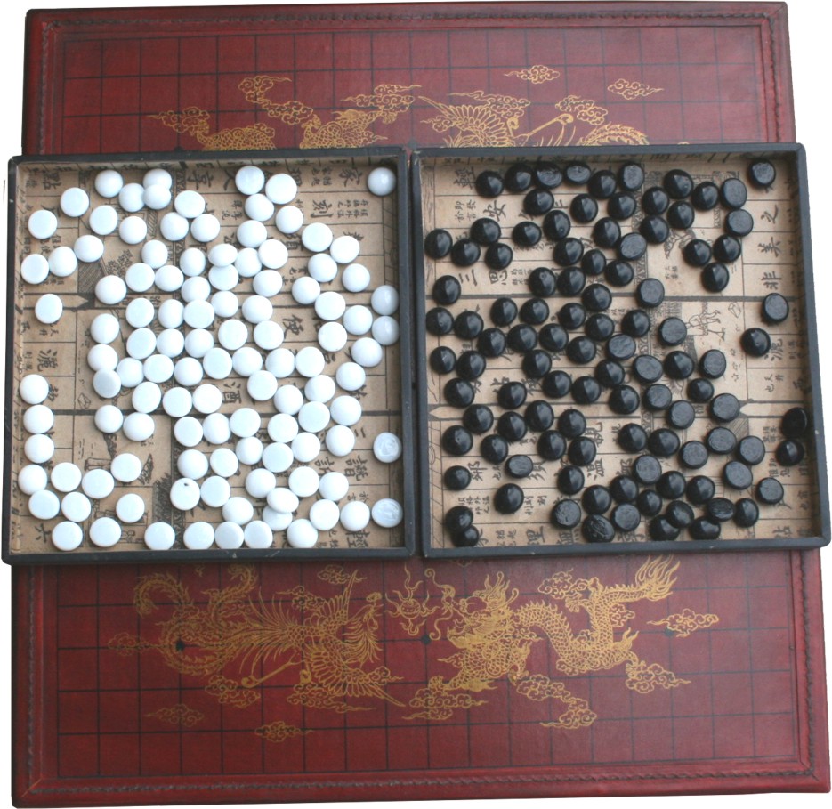 Red GO Weiqi Baduk Game Set in Oriental Painted case stone