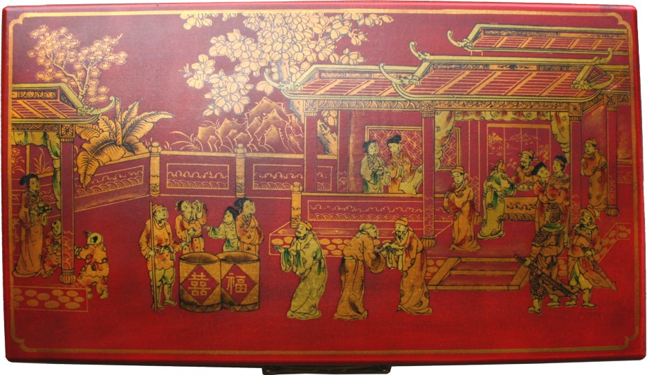 Red GO Weiqi Baduk Game Set in Oriental Painted case