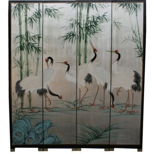 Crane and Bamboo Tranquility Room Divider Screen