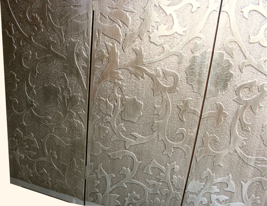 French Coromandel Silver Room Divider Screen - Sun Flowers Detail 2