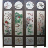 Chinese Four Seasons Room Divider Screen-Silver Leaf