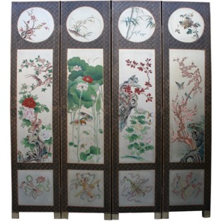 Chinese Four Seasons Plant Room Divider Screen Silver